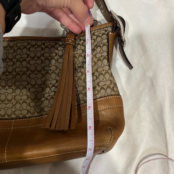 Coach brown shoulder bag, cloth with leather trim. - Picture 10 of 10